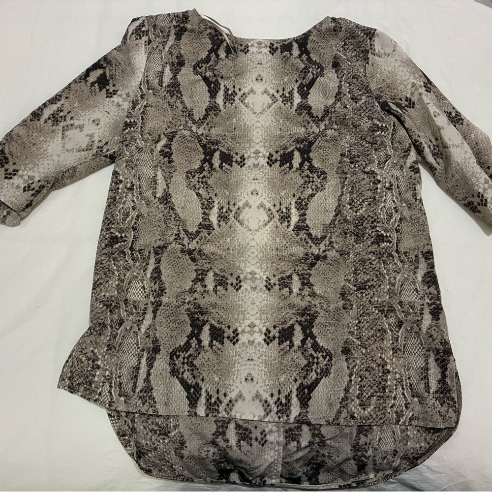 Mango Black and Gray Snake Print Blouse Size X-Small, Business Casual